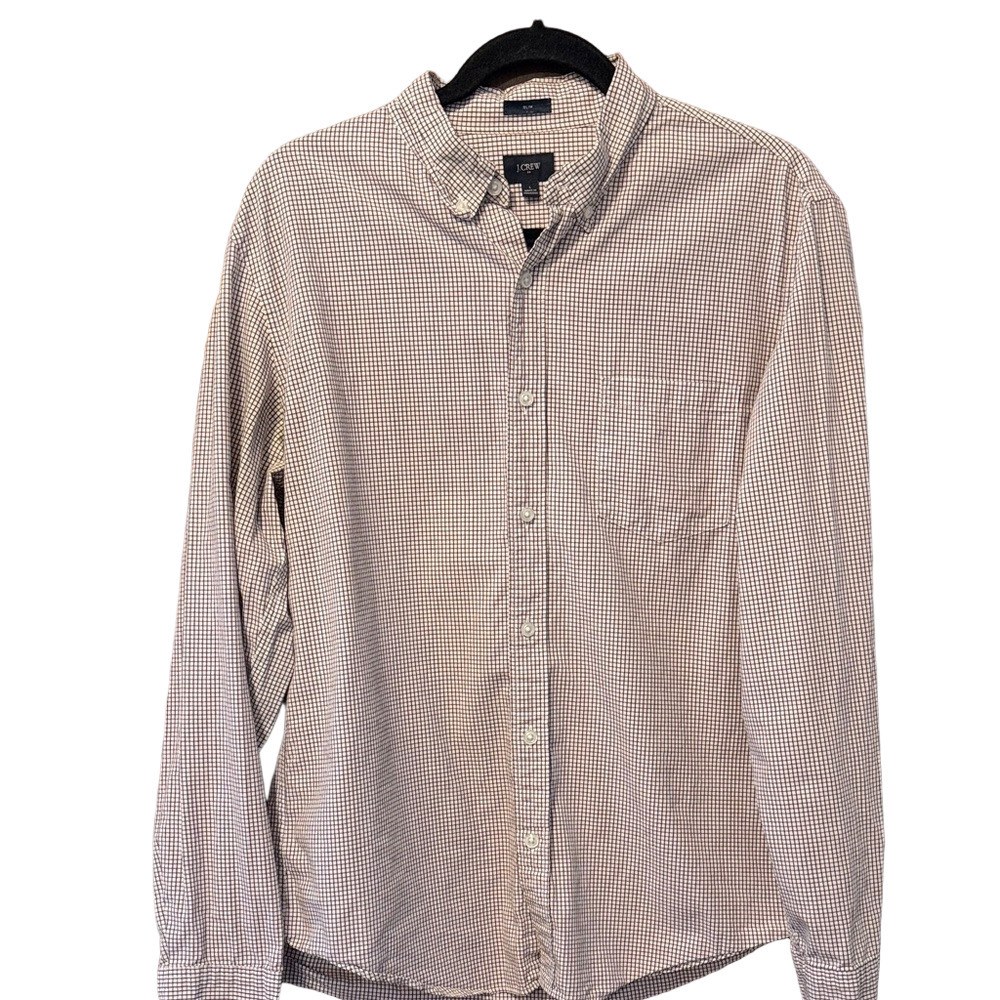 J. Crew Men's Slim Brown Checkered Button-Down Shirt